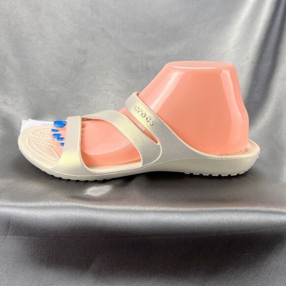 Crocs Kadee II Shimmer Sandals Women's 8 Beige Strappy Slides 211713-160 NEW - Picture 9 of 17